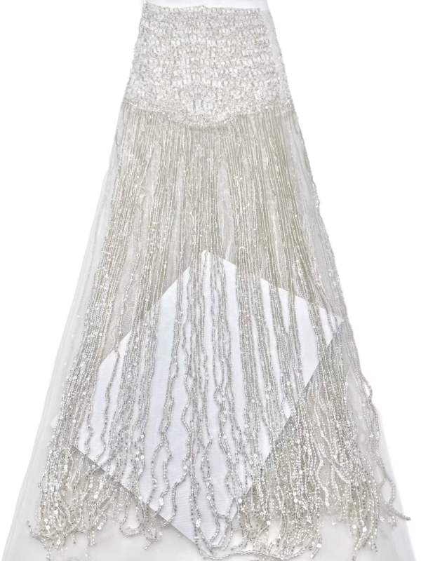Affordable high quality lace fabric with beads pearls and sequins wedding dress lace fabric