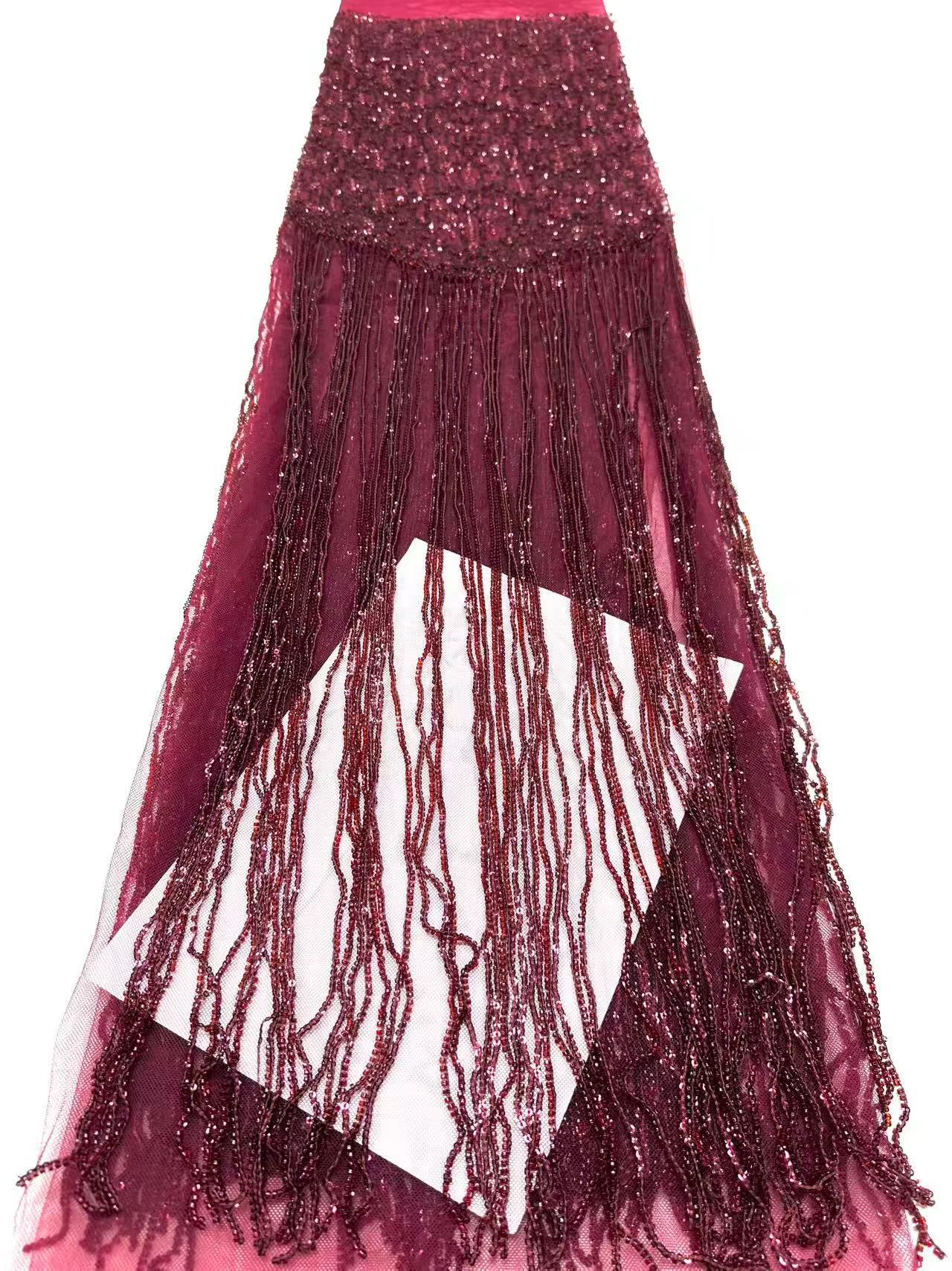 Affordable high quality lace fabric with beads pearls and sequins wedding dress lace fabric