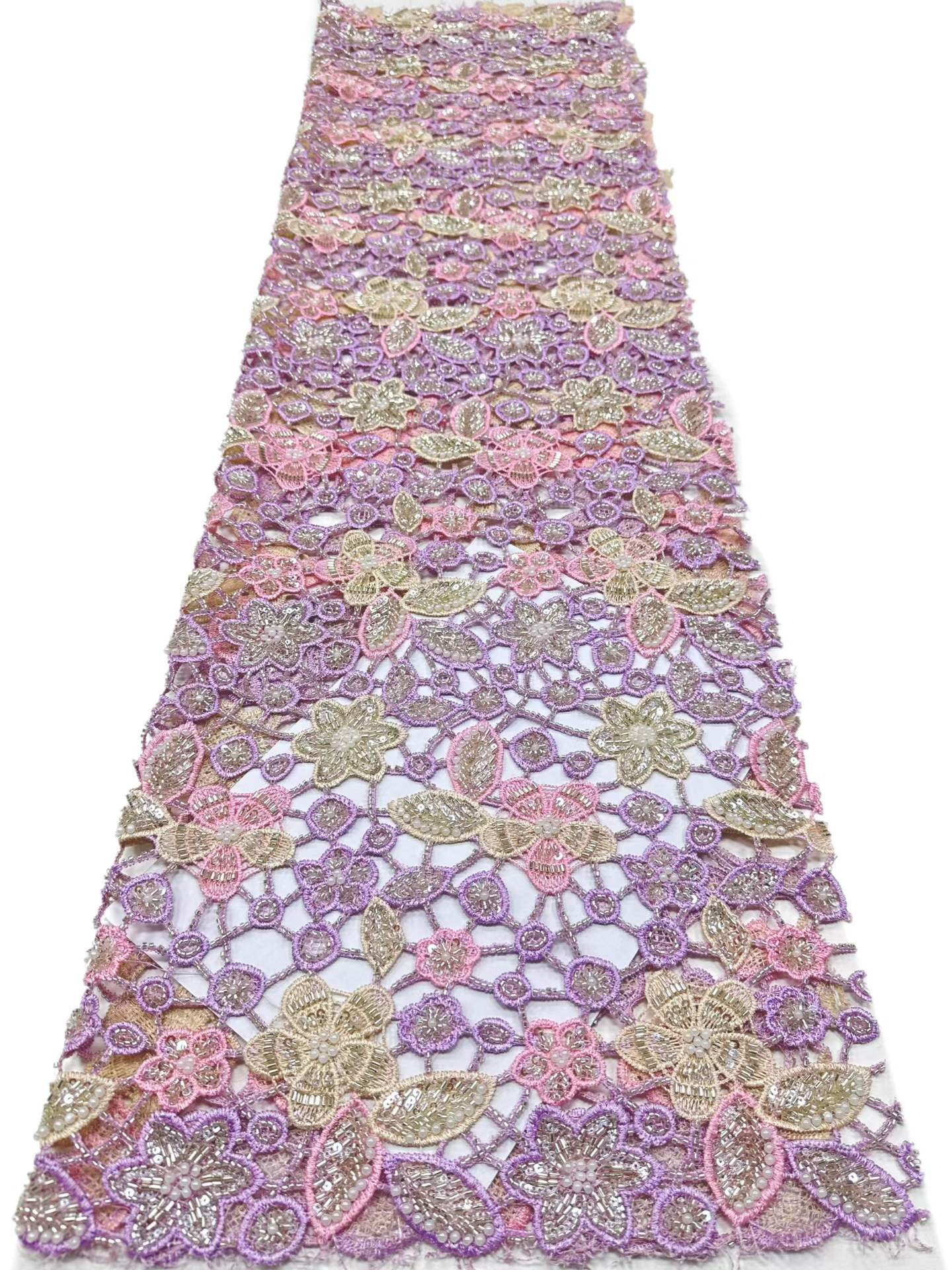 Affordable high quality lace fabric with beads pearls and sequins wedding dress lace fabric