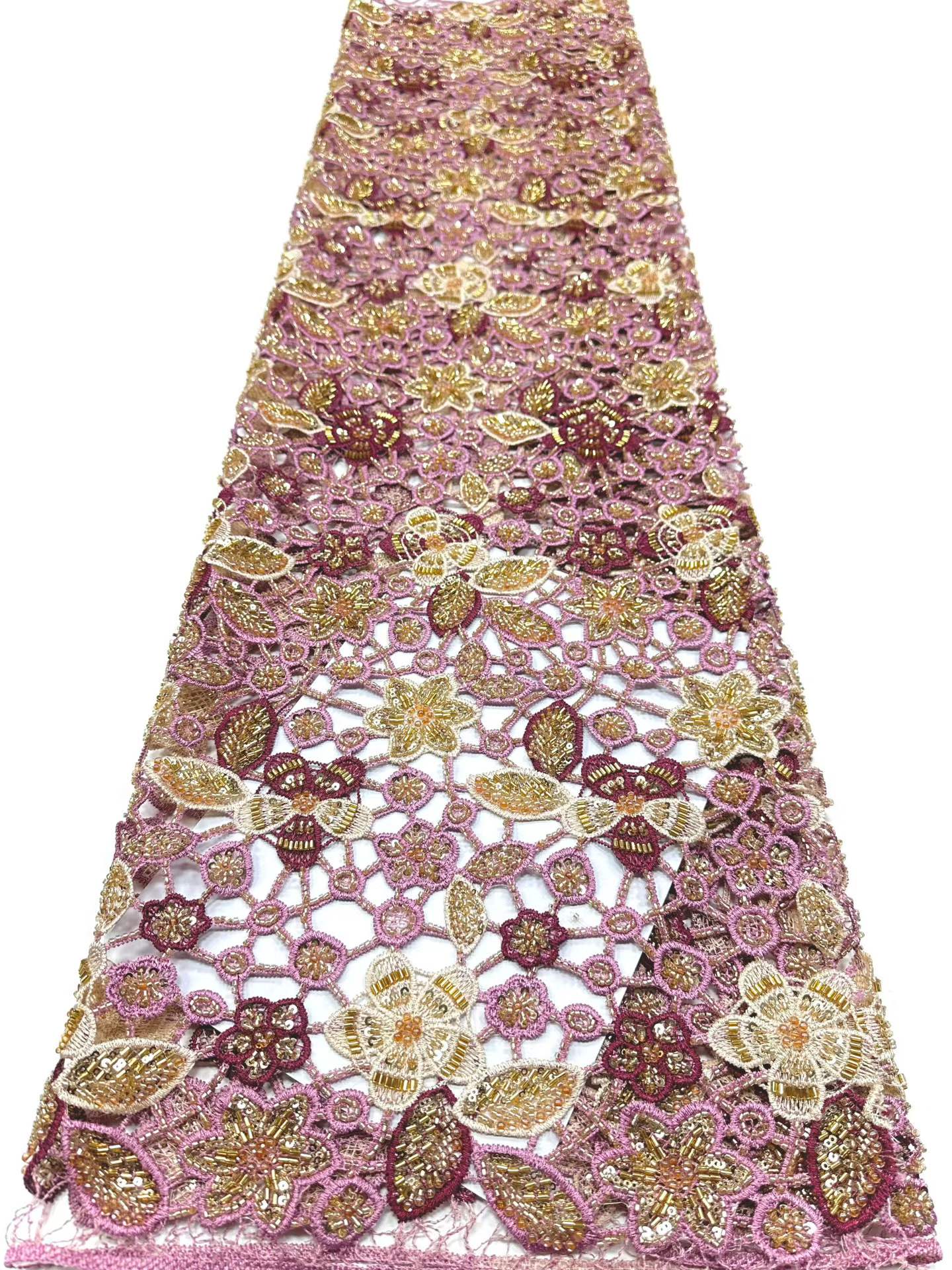 Affordable high quality lace fabric with beads pearls and sequins wedding dress lace fabric