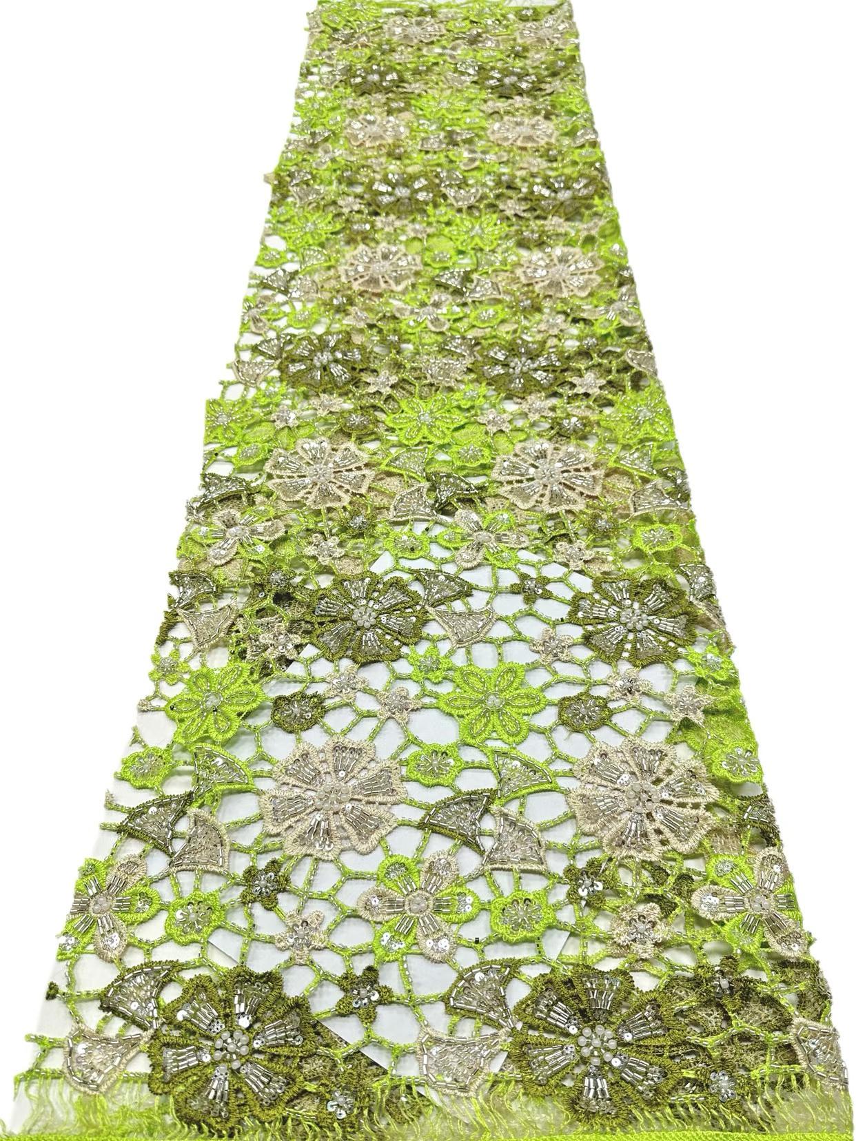 Affordable high quality lace fabric with beads pearls and sequins wedding dress lace fabric