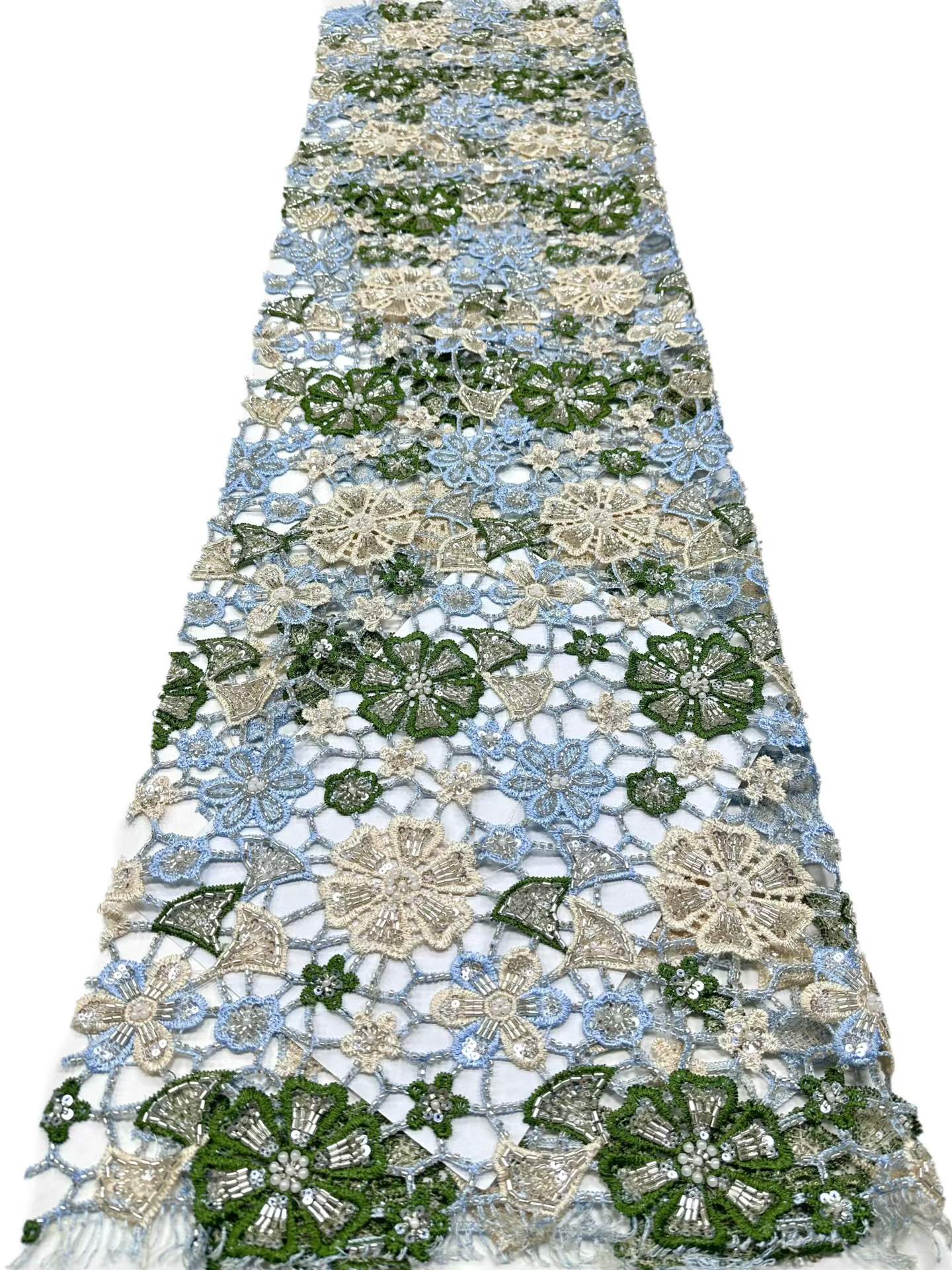 Affordable high quality lace fabric with beads pearls and sequins wedding dress lace fabric