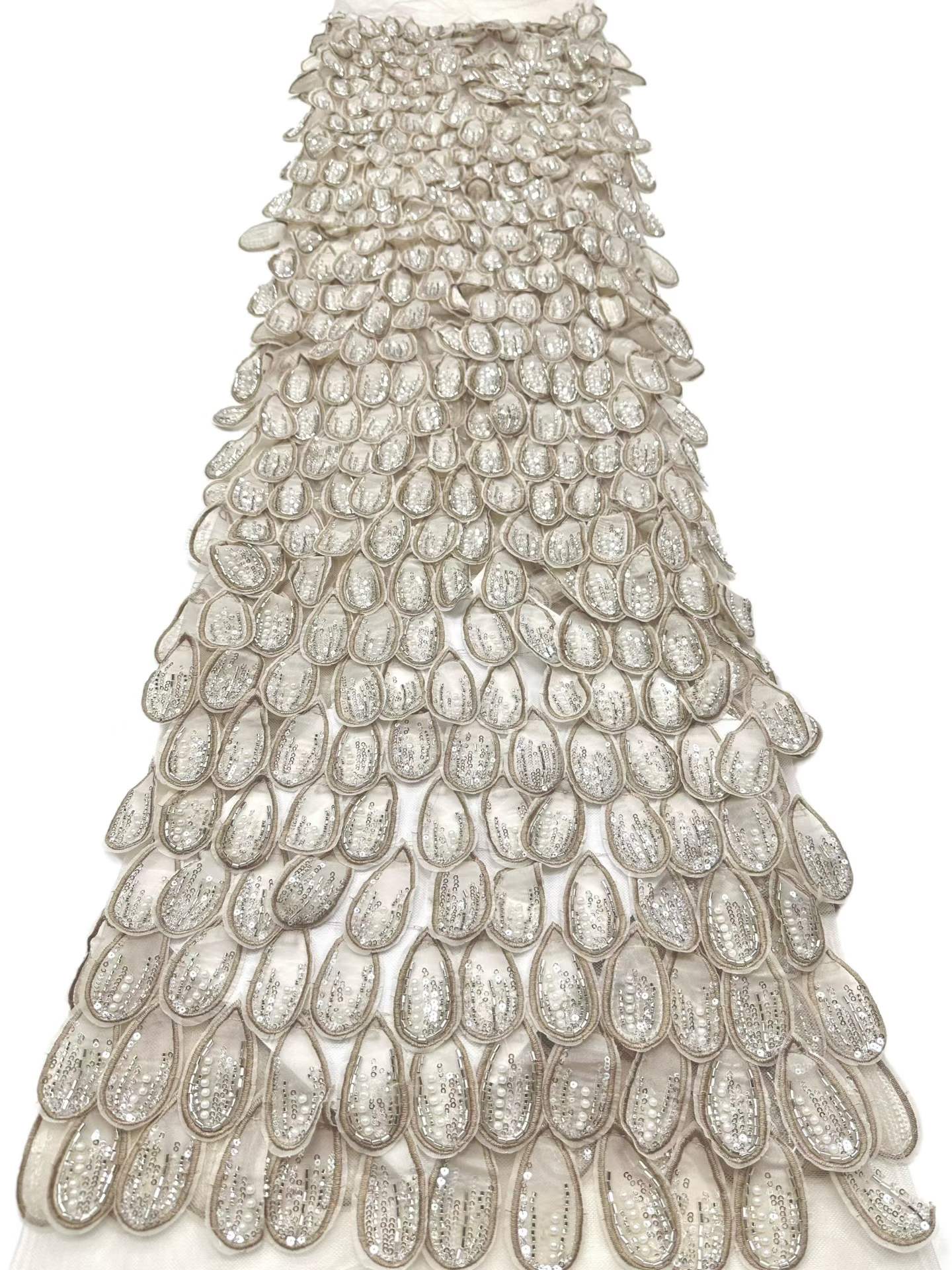 Affordable high quality lace fabric with beads pearls and sequins wedding dress lace fabric