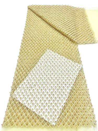 Affordable high quality lace fabric with beads pearls and sequins wedding dress lace fabric