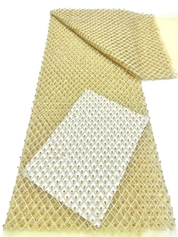 Affordable high quality lace fabric with beads pearls and sequins wedding dress lace fabric