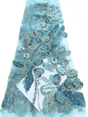 Affordable high quality lace fabric with beads pearls and sequins wedding dress lace fabric