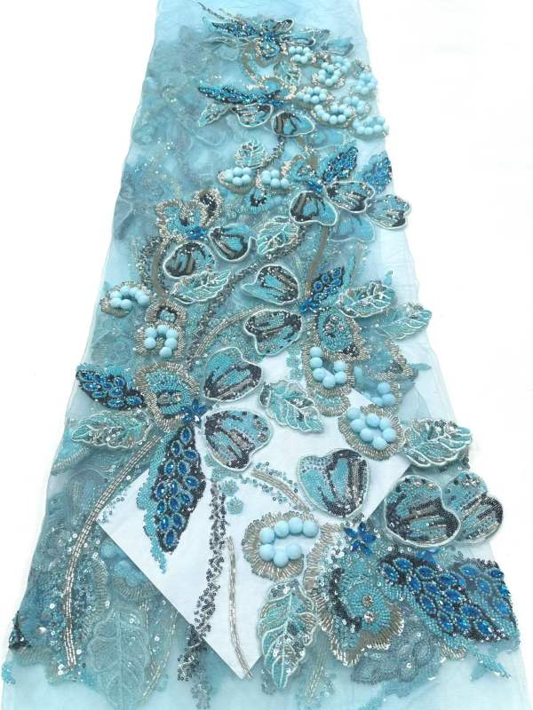 Affordable high quality lace fabric with beads pearls and sequins wedding dress lace fabric