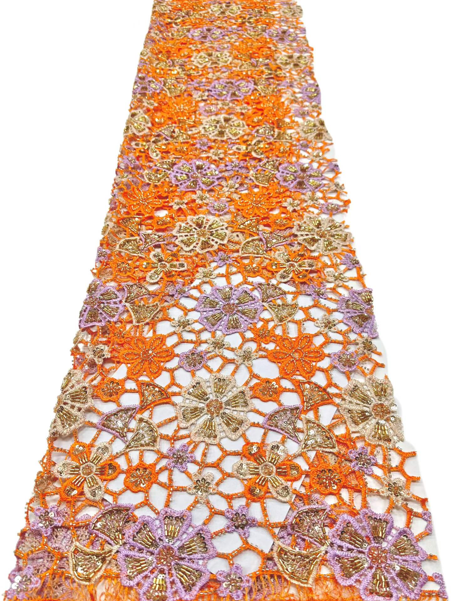 Affordable high quality lace fabric with beads pearls and sequins wedding dress lace fabric