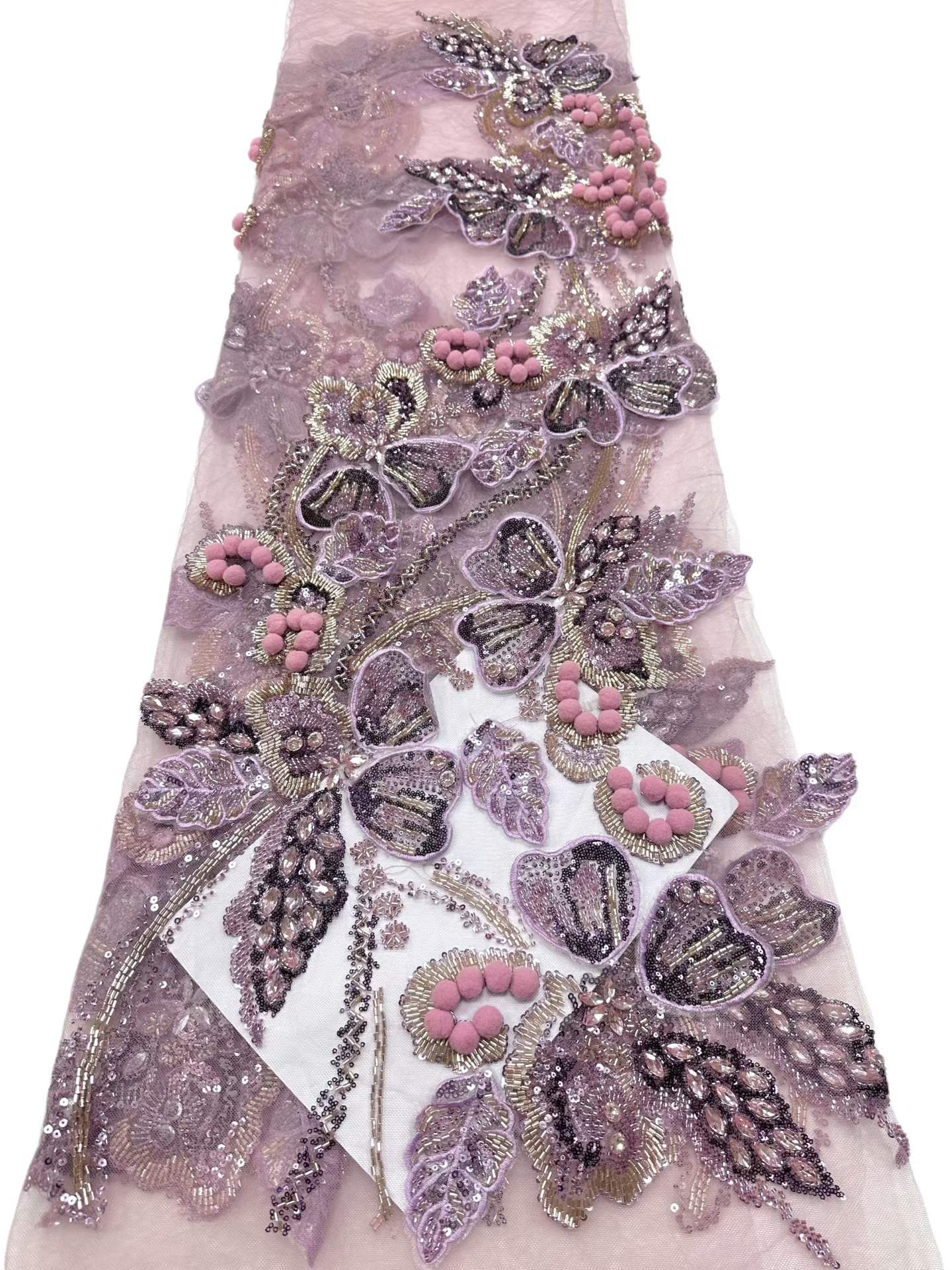 Affordable high quality lace fabric with beads pearls and sequins wedding dress lace fabric