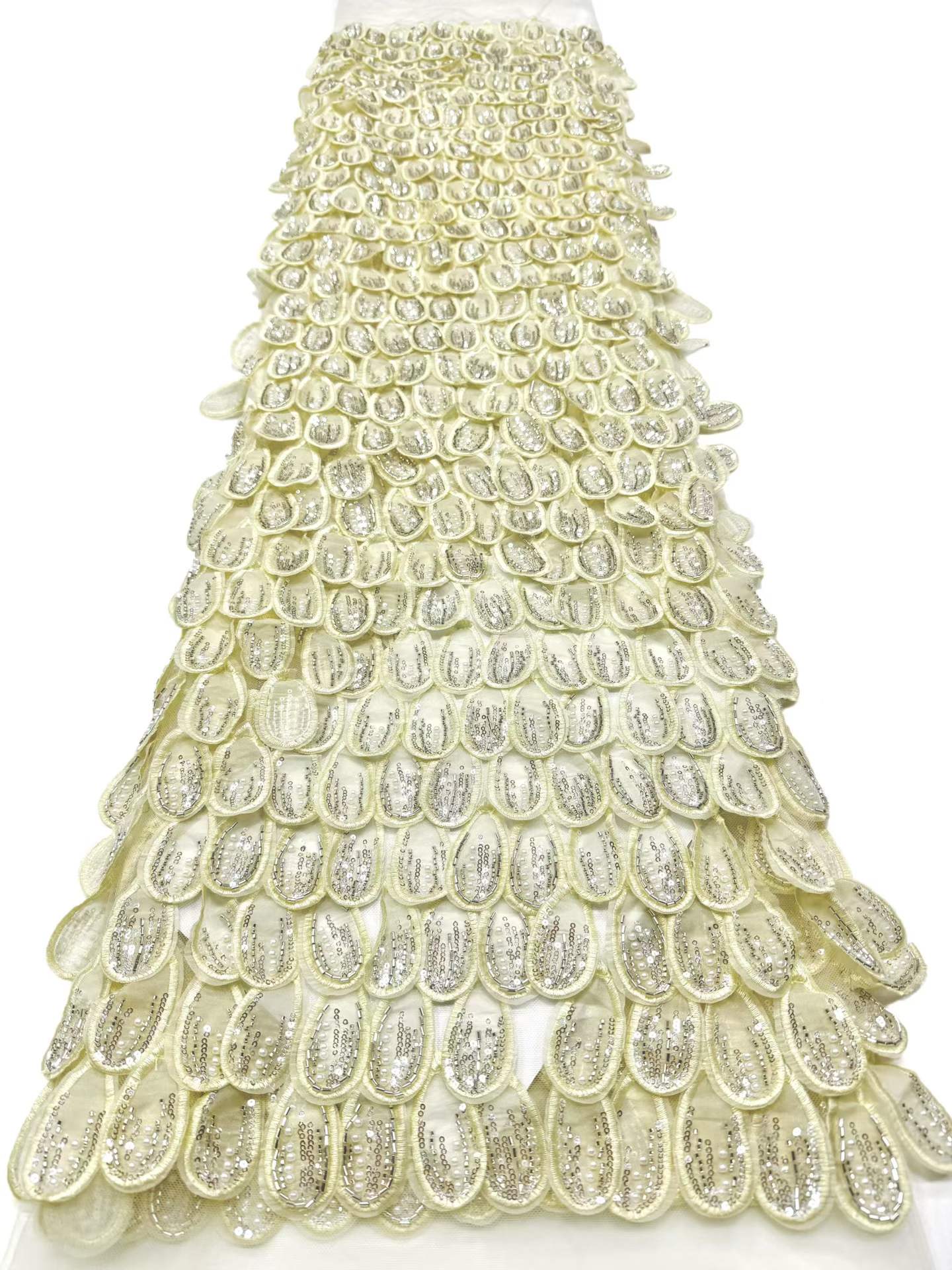 Affordable high quality lace fabric with beads pearls and sequins wedding dress lace fabric