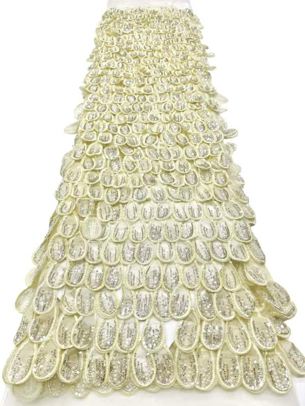 Affordable high quality lace fabric with beads pearls and sequins wedding dress lace fabric