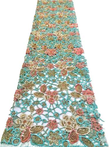 Affordable high quality lace fabric with beads pearls and sequins wedding dress lace fabric