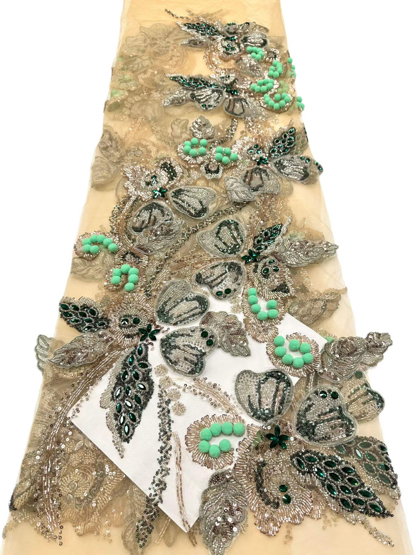 Affordable high quality lace fabric with beads pearls and sequins wedding dress lace fabric