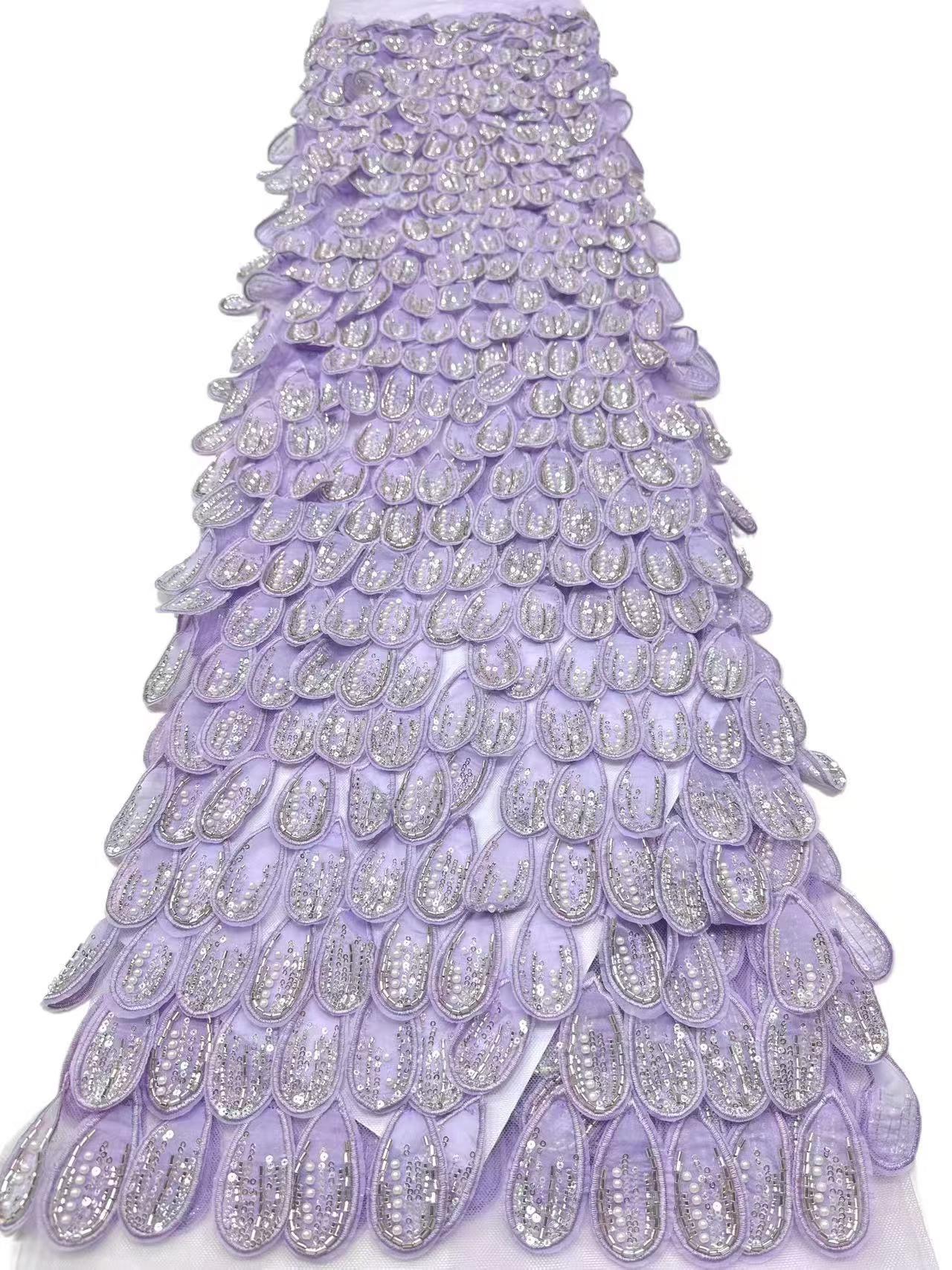 Affordable high quality lace fabric with beads pearls and sequins wedding dress lace fabric