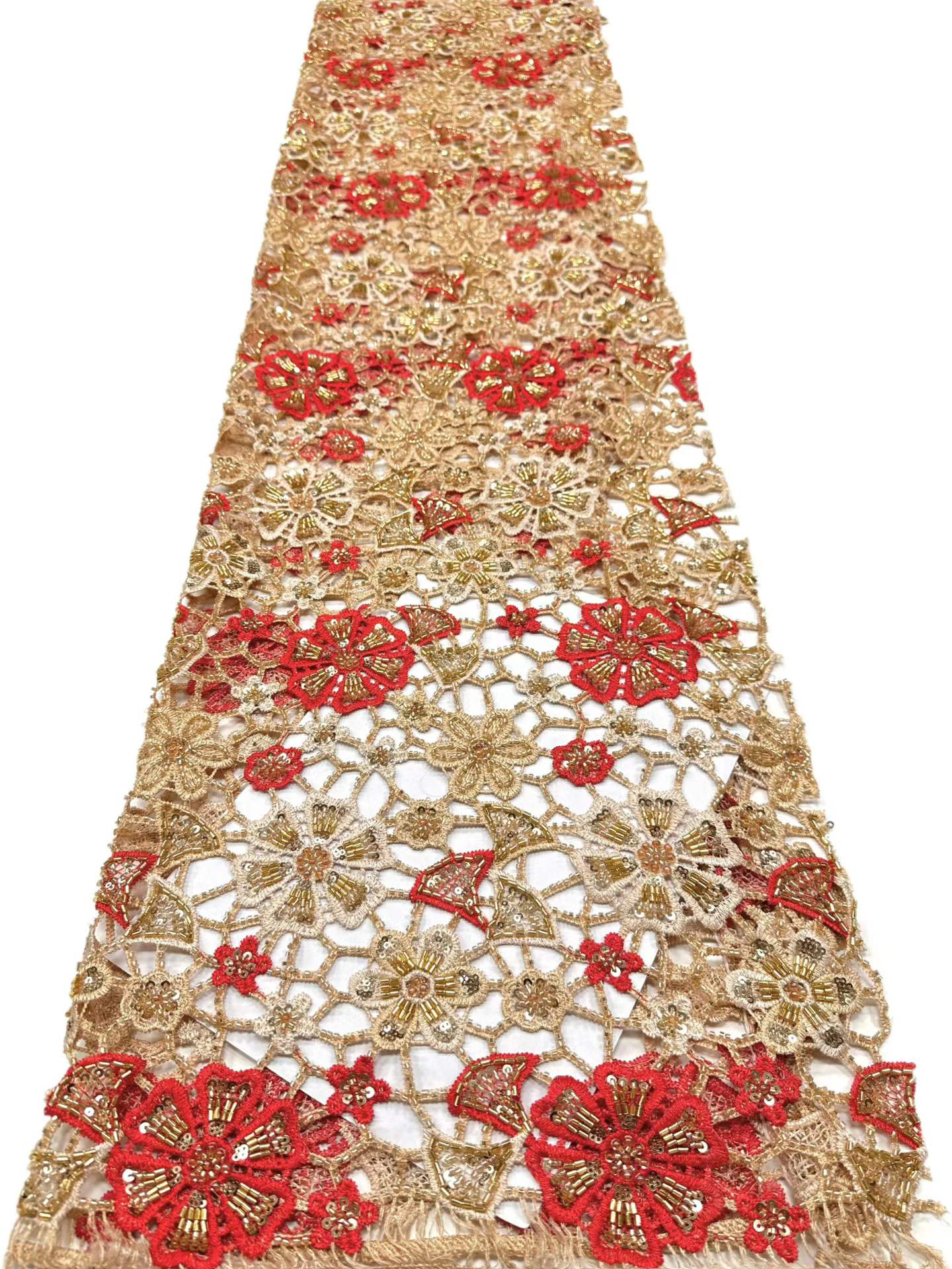 Affordable high quality lace fabric with beads pearls and sequins wedding dress lace fabric
