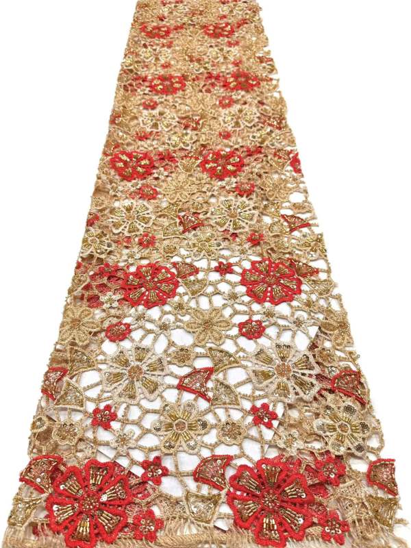Affordable high quality lace fabric with beads pearls and sequins wedding dress lace fabric