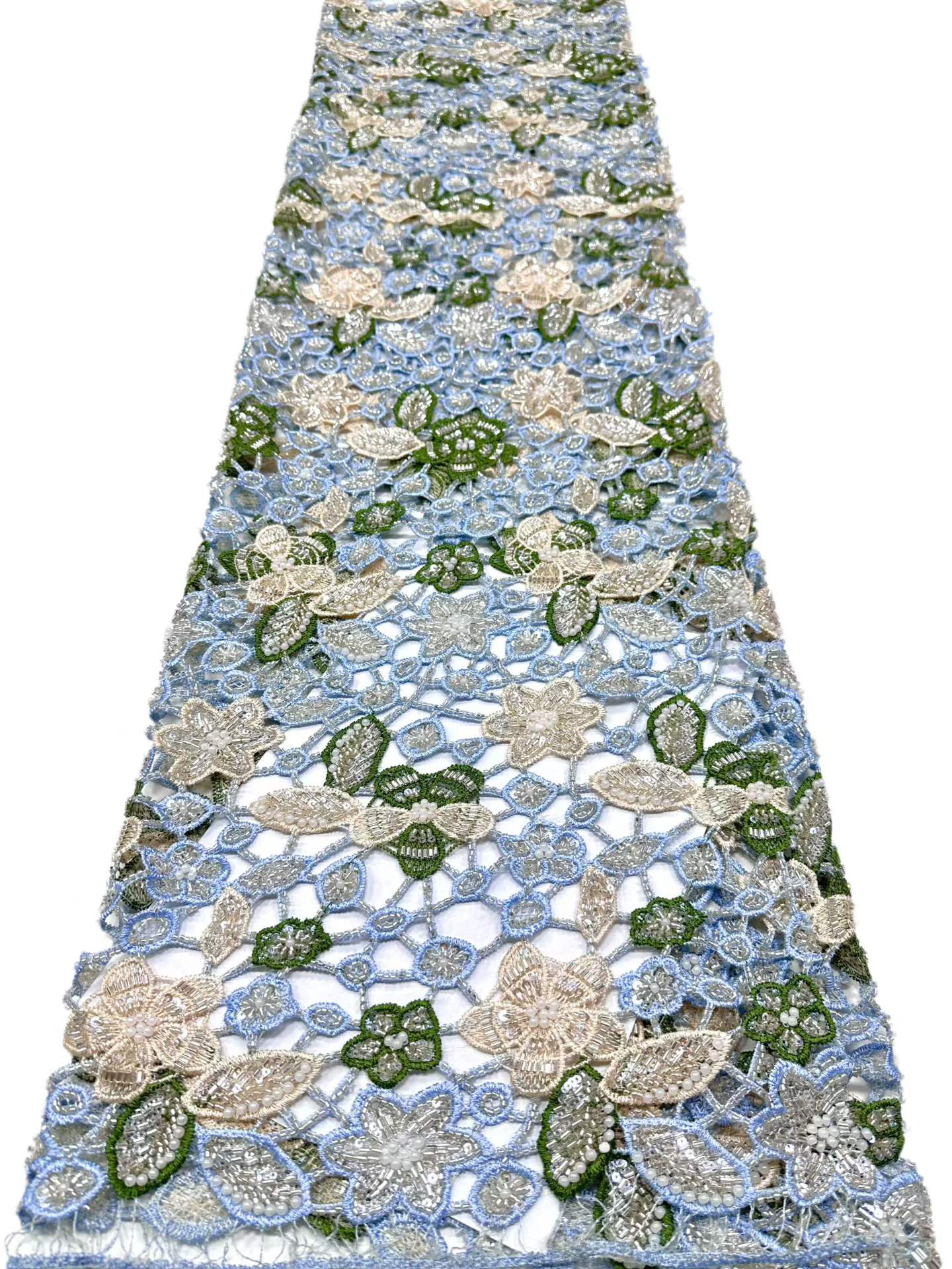 Affordable high quality lace fabric with beads pearls and sequins wedding dress lace fabric