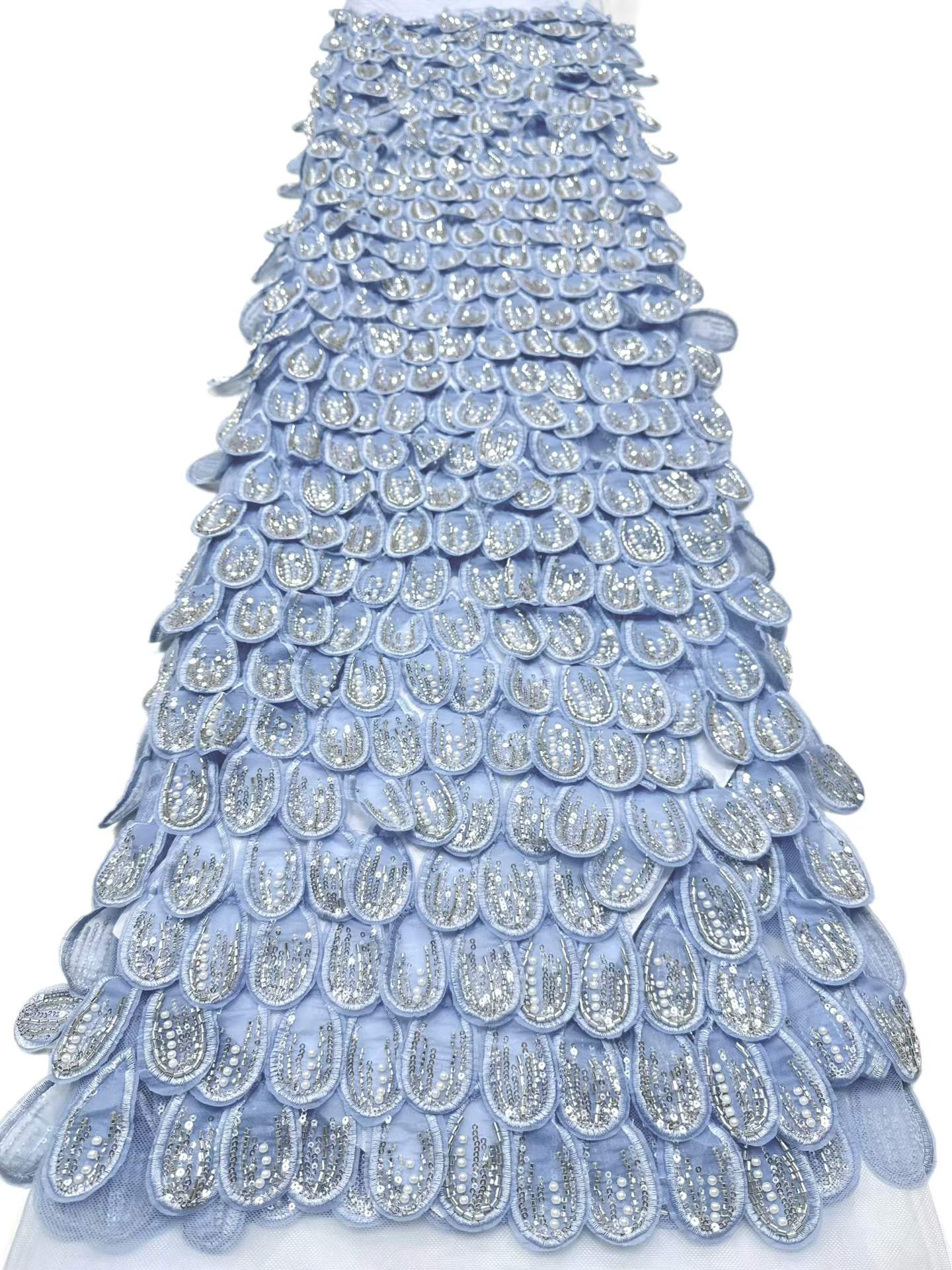 Affordable high quality lace fabric with beads pearls and sequins wedding dress lace fabric