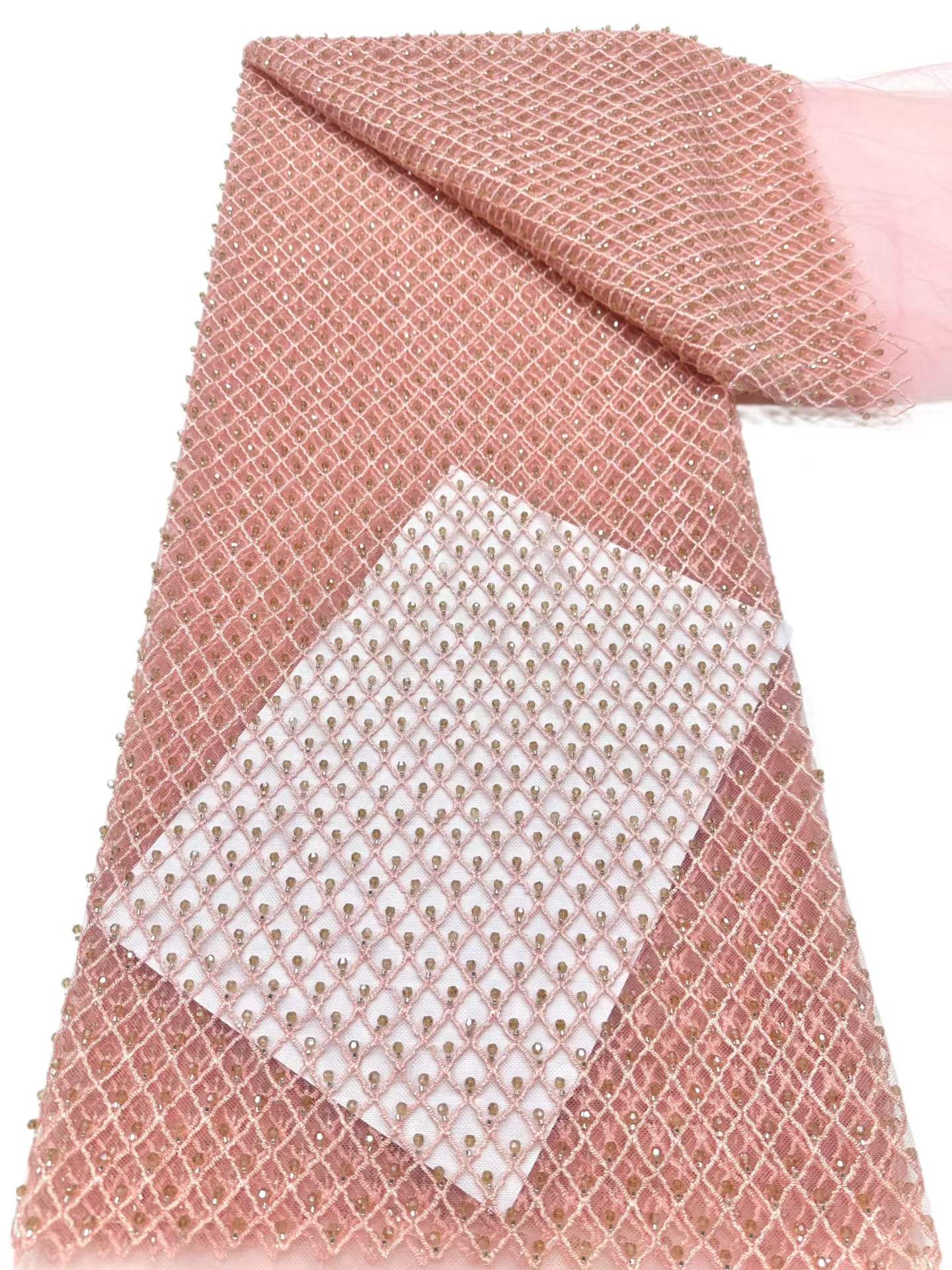 Affordable high quality lace fabric with beads pearls and sequins wedding dress lace fabric