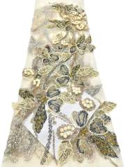 Affordable high quality lace fabric with beads pearls and sequins wedding dress lace fabric