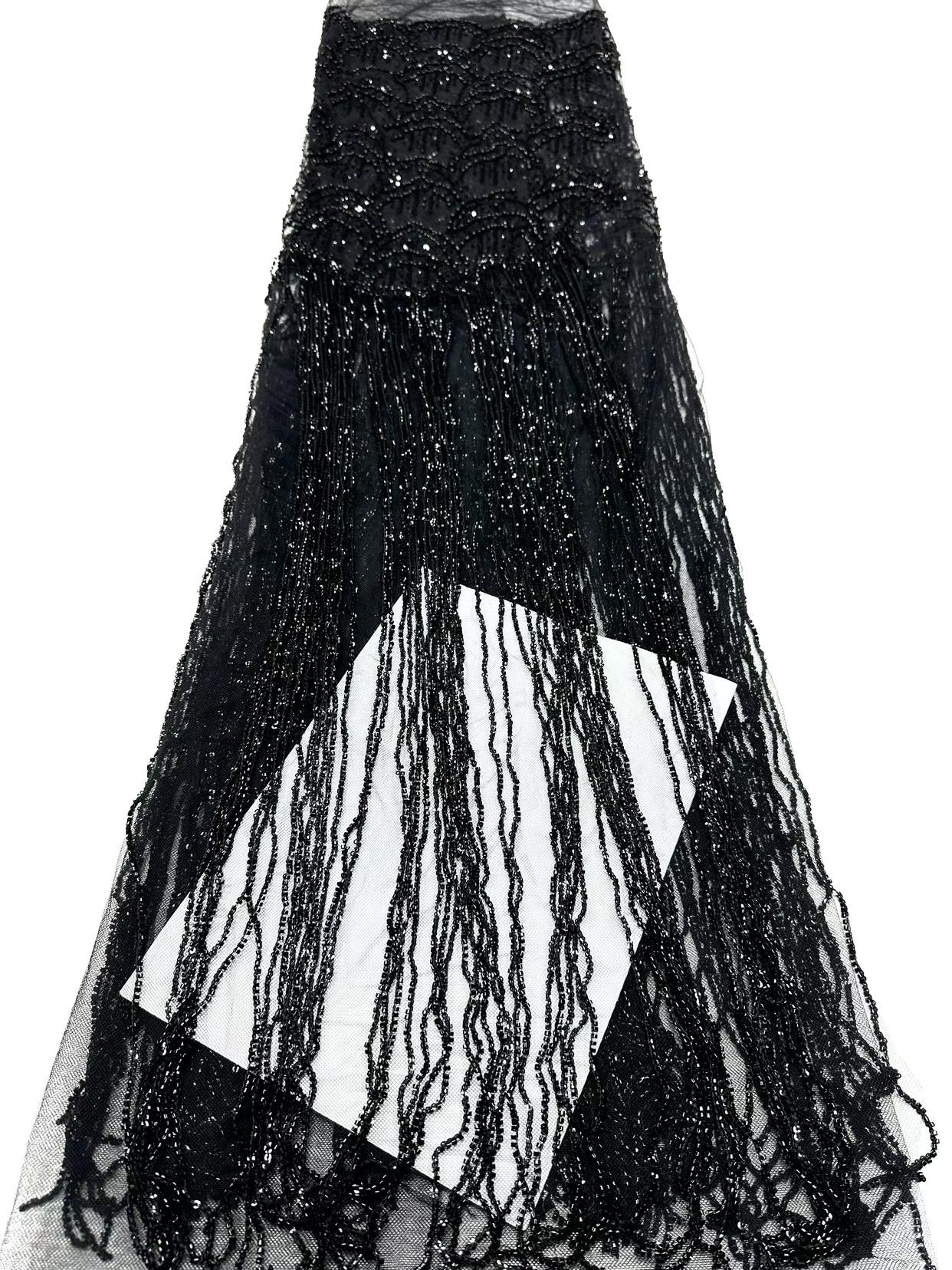 Affordable high quality lace fabric with beads pearls and sequins wedding dress lace fabric
