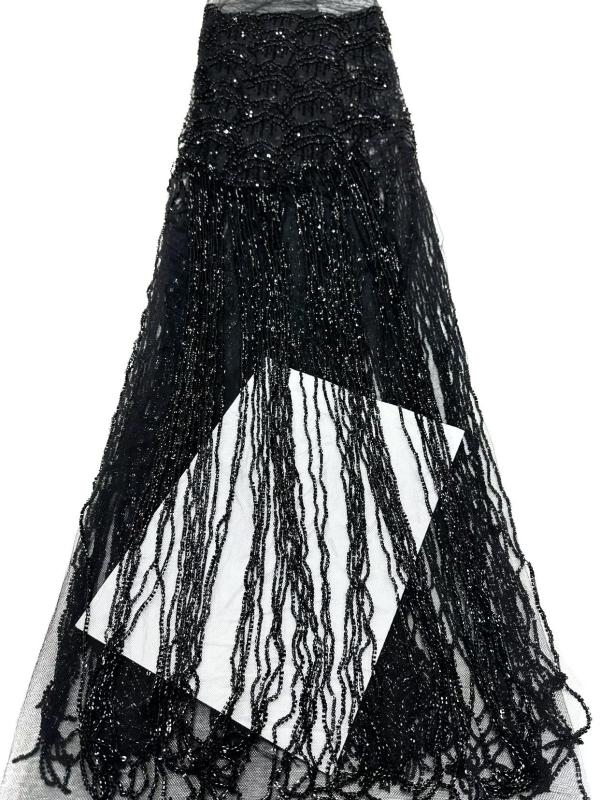 Affordable high quality lace fabric with beads pearls and sequins wedding dress lace fabric