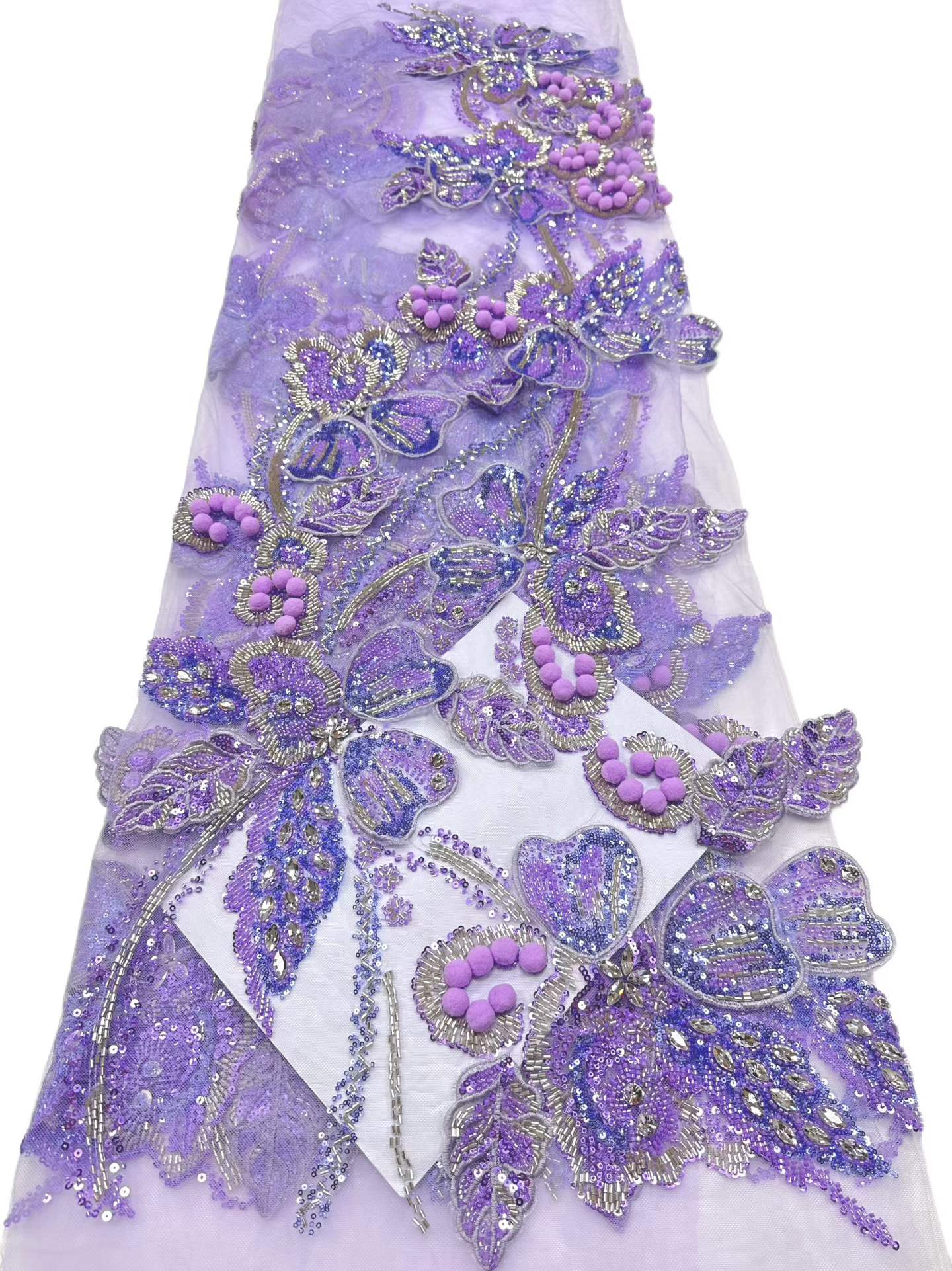 Affordable high quality lace fabric with beads pearls and sequins wedding dress lace fabric