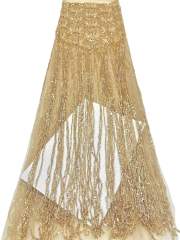 Affordable high quality lace fabric with beads pearls and sequins wedding dress lace fabric
