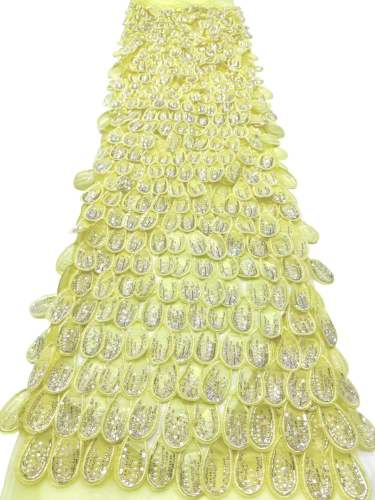 Affordable high quality lace fabric with beads pearls and sequins wedding dress lace fabric