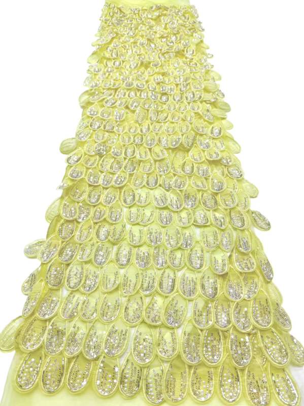 Affordable high quality lace fabric with beads pearls and sequins wedding dress lace fabric