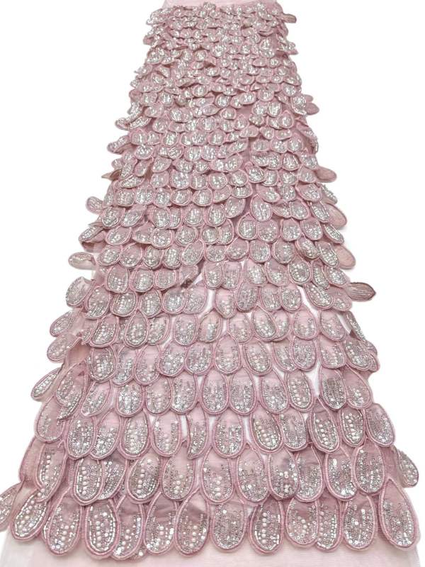 Affordable high quality lace fabric with beads pearls and sequins wedding dress lace fabric