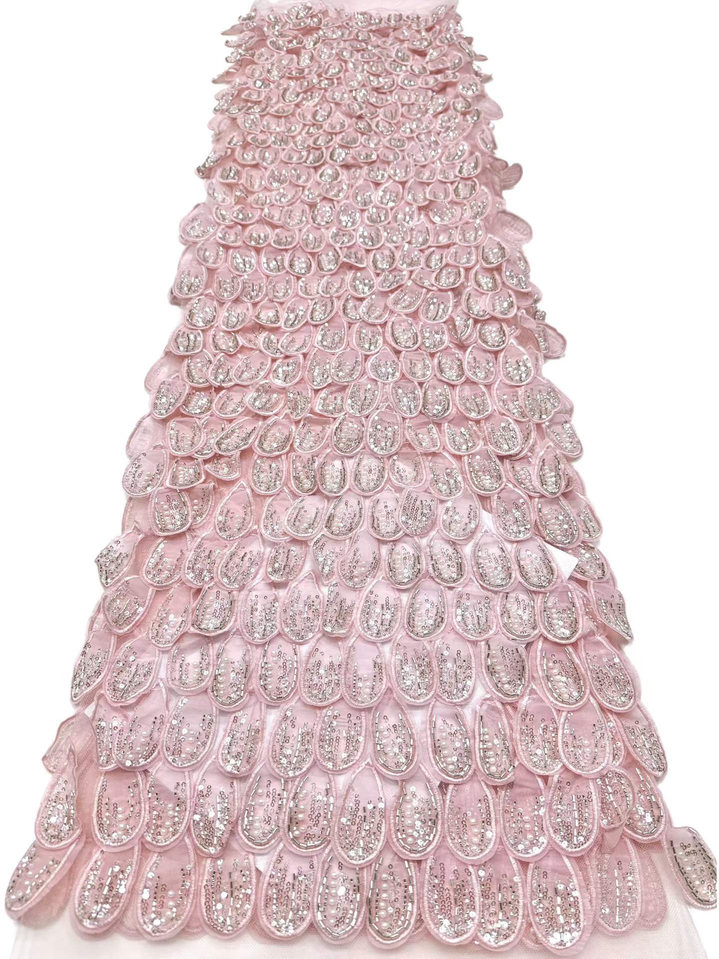 Affordable high quality lace fabric with beads pearls and sequins wedding dress lace fabric