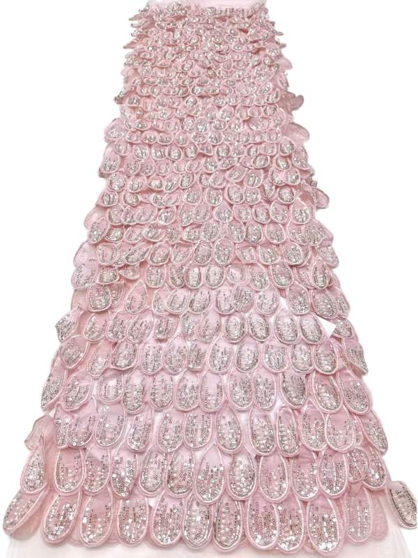 Affordable high quality lace fabric with beads pearls and sequins wedding dress lace fabric