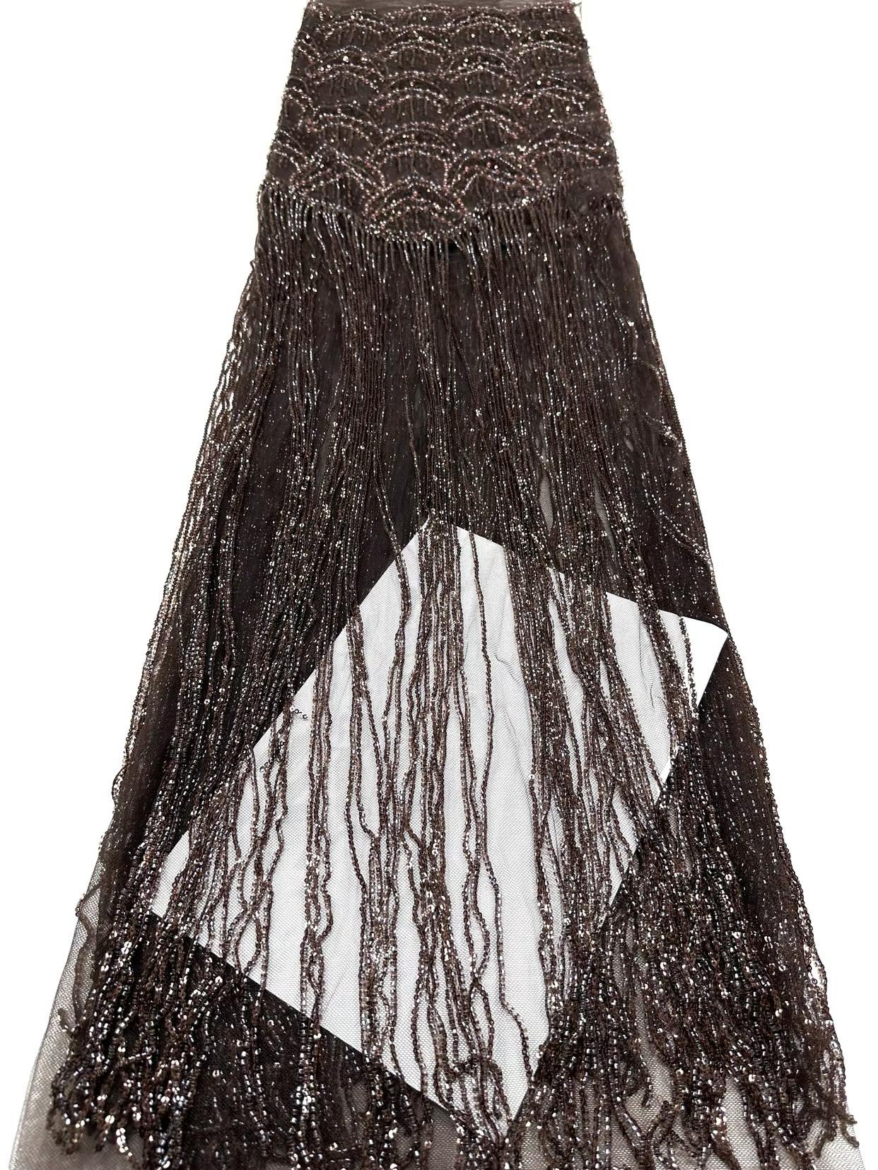 Affordable high quality lace fabric with beads pearls and sequins wedding dress lace fabric