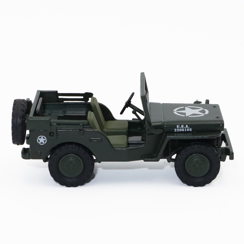 1:43 Scale Military Jeep Diecast Model - Rugged Army Vehicle with Soft Rubber Tires