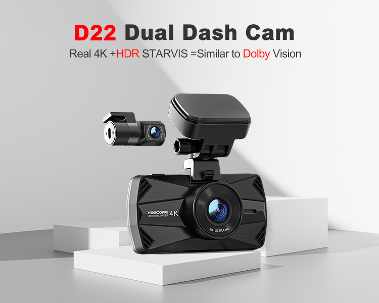 Yeecore 4K Dual Dash Cam 5G WiFi GPS, Real 4K+HDR 1080P Dash Cam Front