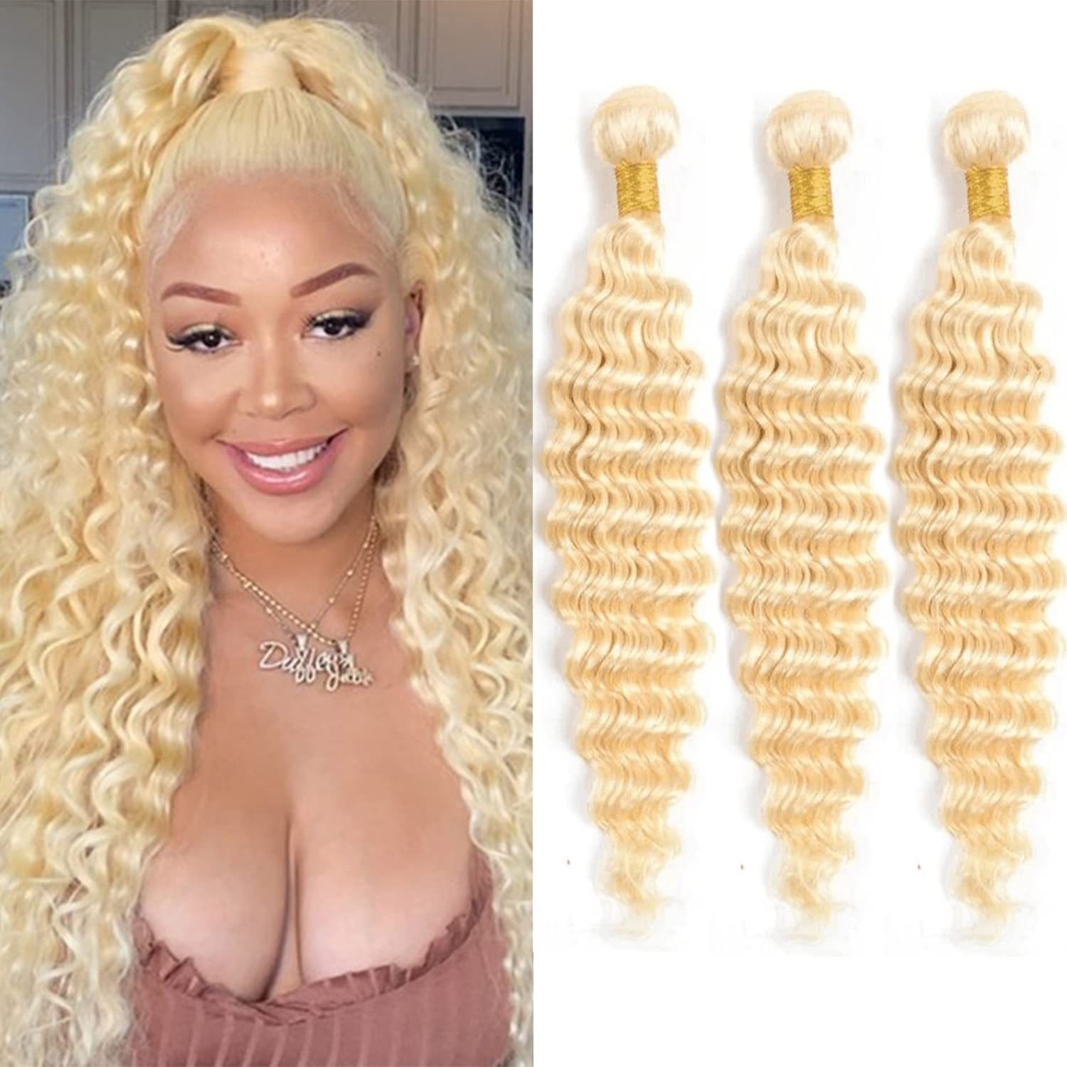 Dima 613 Blonde Color Deep Wave Unprocessed Virgin Hair Single Bundles