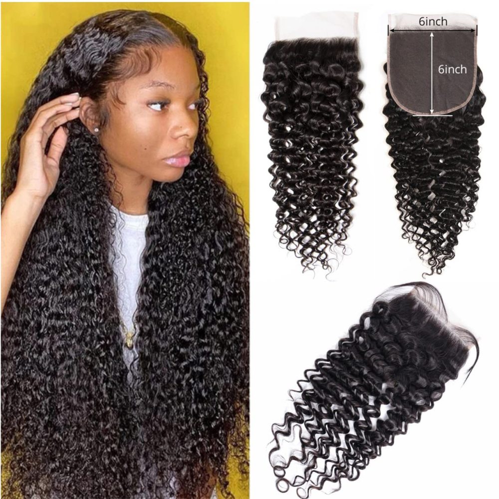 Dima 12A Grade Brazilian Jerry Curly Human Hair 6x6 Transparent Lace Closure