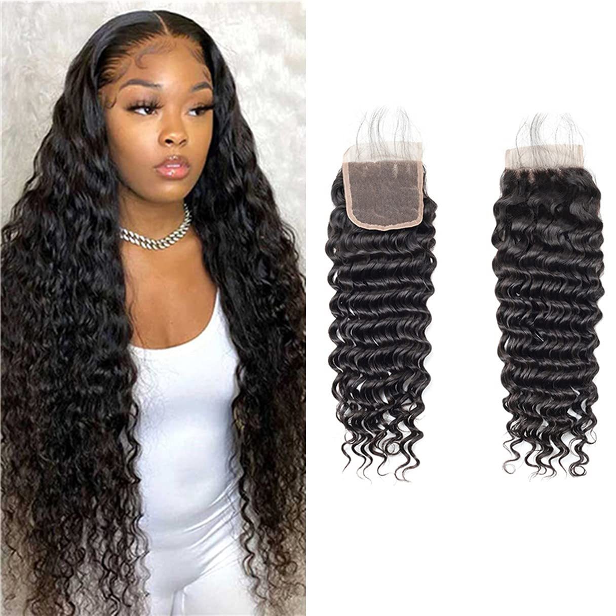 Dima 4x4 Transparent Lace Closure High Quality Brazilian Deep Wave Hair