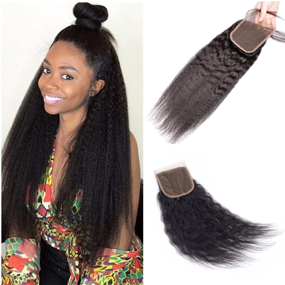 Dima Best Kinky Straight Brazilian Hair 4x4 Transparent Lace Closure