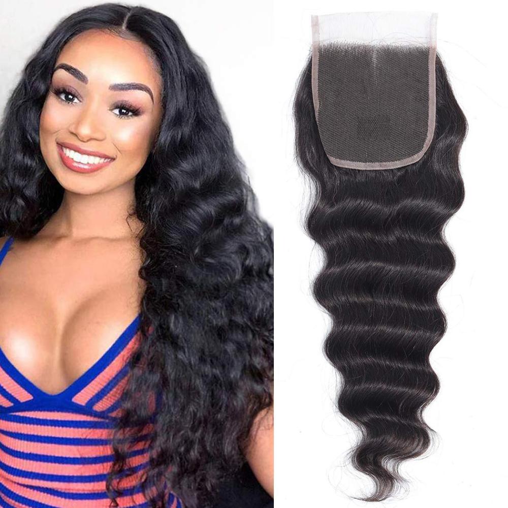 Dima Brazilian Loose Deep Human Hair Extension Free Part 6x6 Transparent Lace Closure