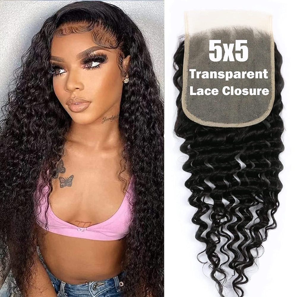 Dima Deep Wave Transparent Closure 5x5 Free Part 100% Brazilian Human Hair