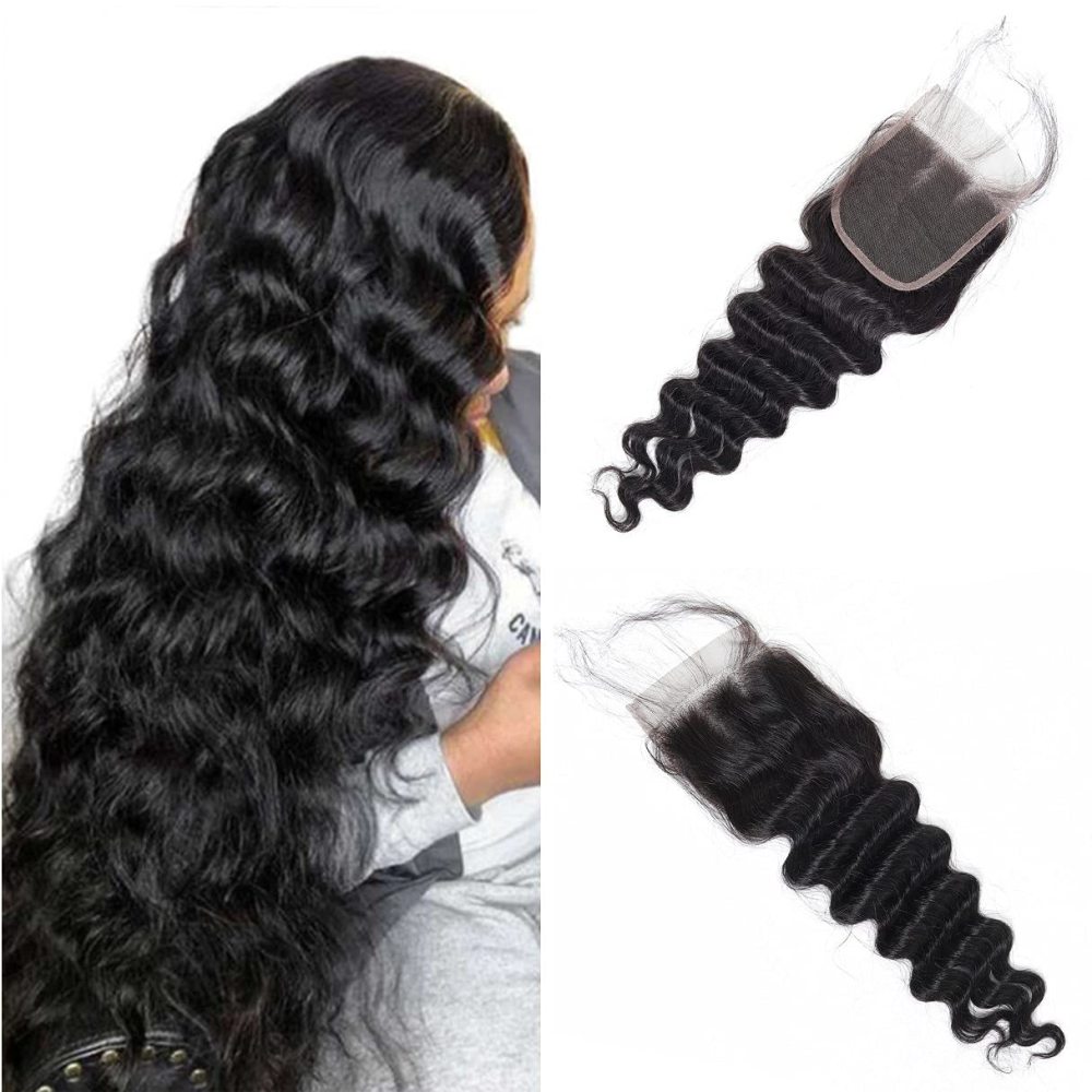 Dima Loose Deep Free Part Brazilian Human Hair 5x5 Transparent Lace Closure