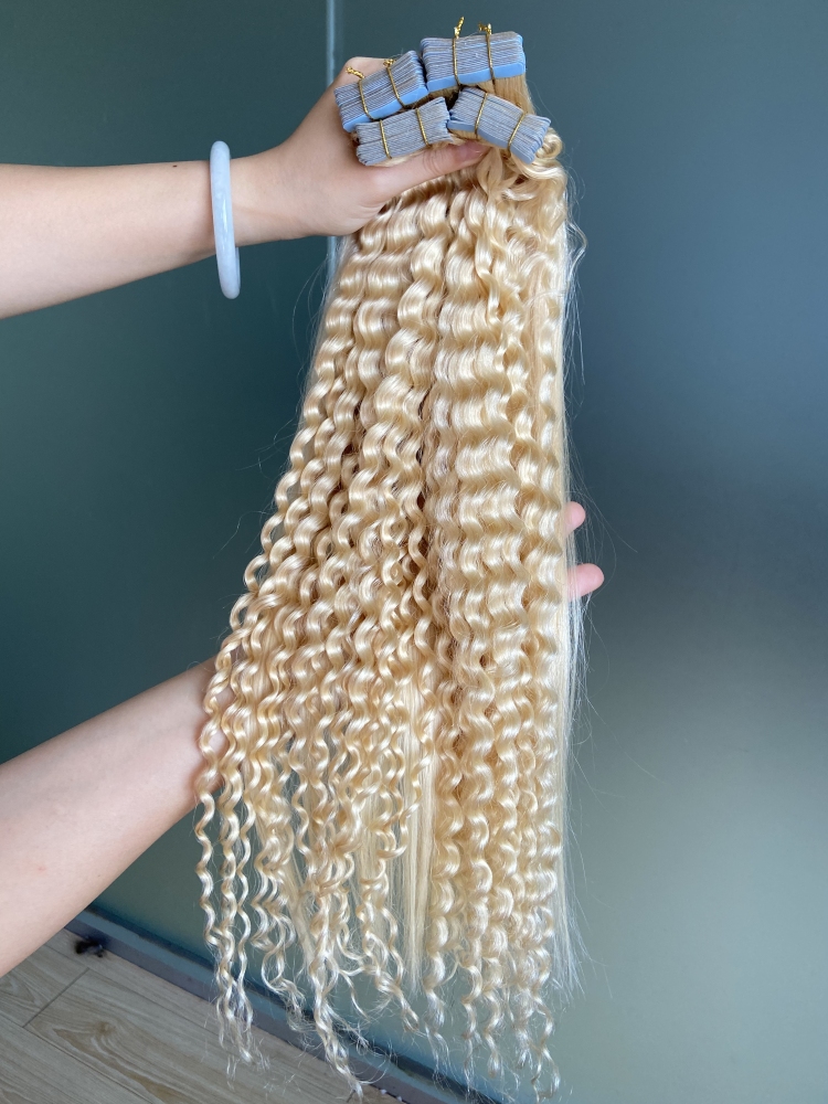 Dima Deep Wave Virgin Hair Tape In Extension 613 Blonde Color 20 Pcs/Pack