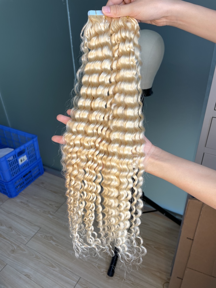 Dima Deep Wave Virgin Hair Tape In Extension 613 Blonde Color 20 Pcs/Pack