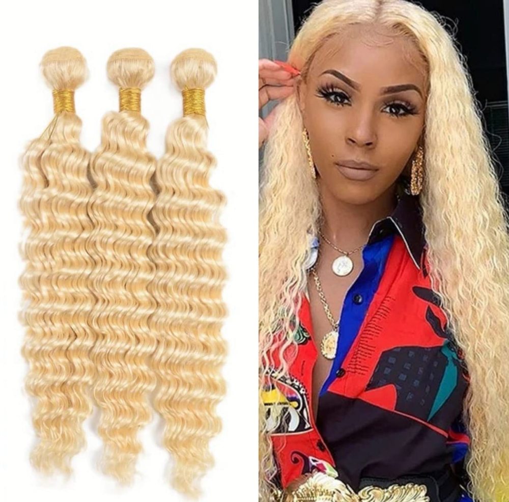 Dima 613 Blonde Brazilian Hair Bundle Deep Wave Weave Remy Human Hair Weft 28 30Inch