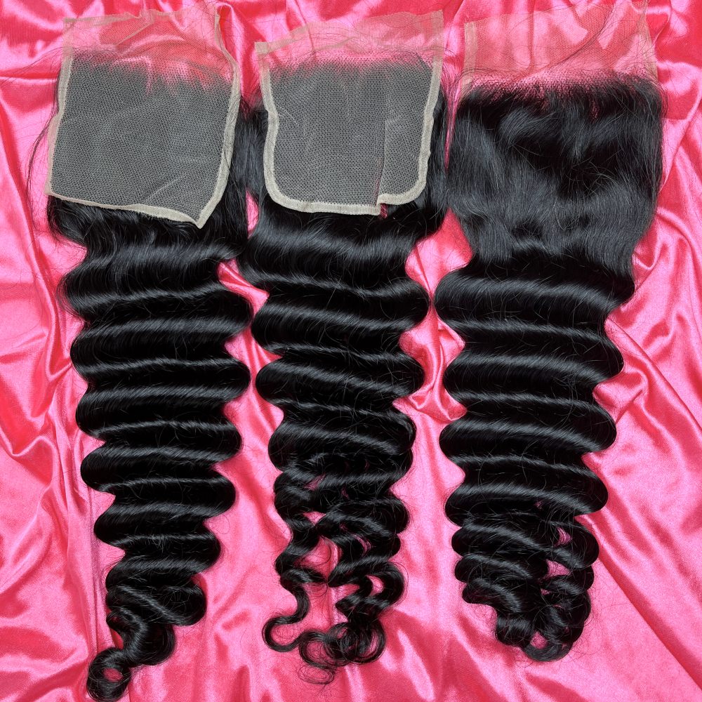 Dima Loose Deep Free Part Brazilian Human Hair 5x5 Transparent Lace Closure