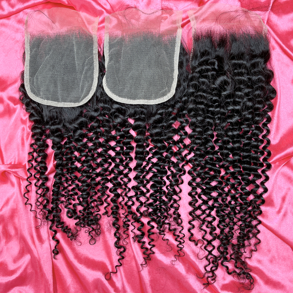 Dima Jerry Curly Brazilian 5x5 Transparent Lace Closure Remy Human Hair Natural Black Color