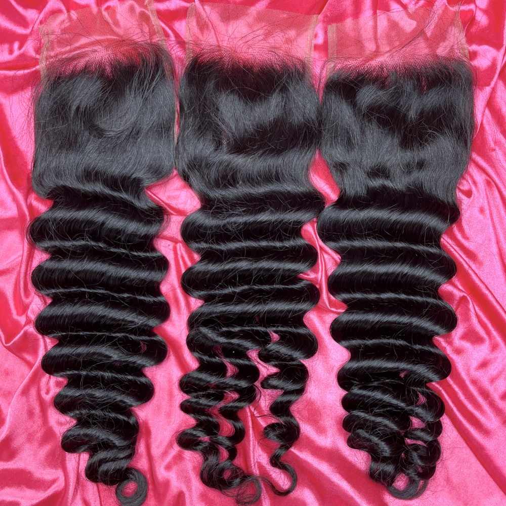 Dima Loose Deep Free Part Brazilian Human Hair 5x5 Transparent Lace Closure