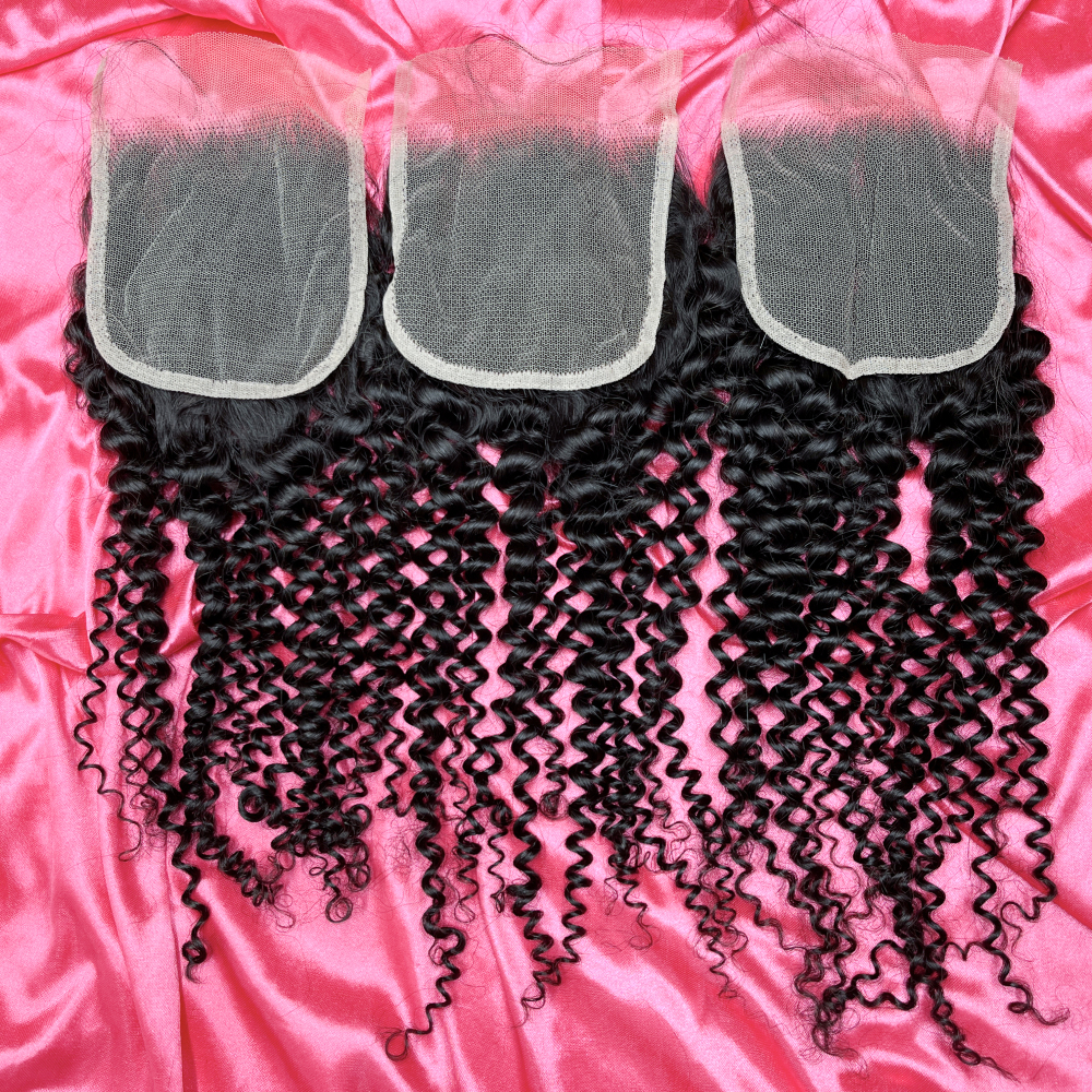 Dima Jerry Curly Brazilian 5x5 Transparent Lace Closure Remy Human Hair Natural Black Color